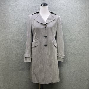 Talie Herringbone Wool Blend Trench Coat Womens 8 Black White Belted Long Coat
